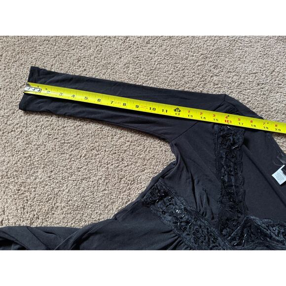 Express Womens Lace Trim Y2K Babydoll Beaded Top Black Whimsigoth 2000s - Picture 6 of 7